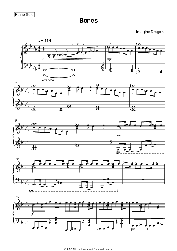 Bones - Imagine Dragons Piano Sheet Music - Piano.Solo