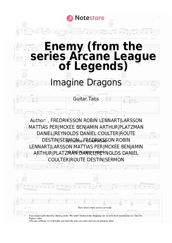 Enemy (from the series Arcane League of Legends) - Imagine Dragons Tabs - Guitar.Tabs
