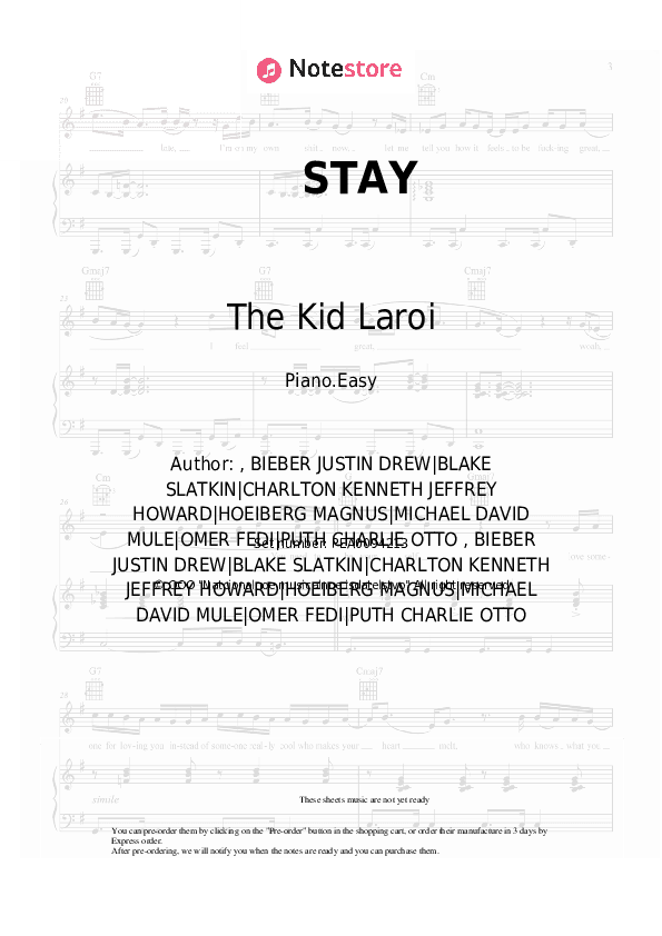 STAY - The Kid Laroi, Justin Bieber Piano Sheet Music Easy - Piano.Easy