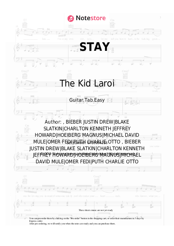 STAY - The Kid Laroi, Justin Bieber Tabs Easy - Guitar.Tab.Easy