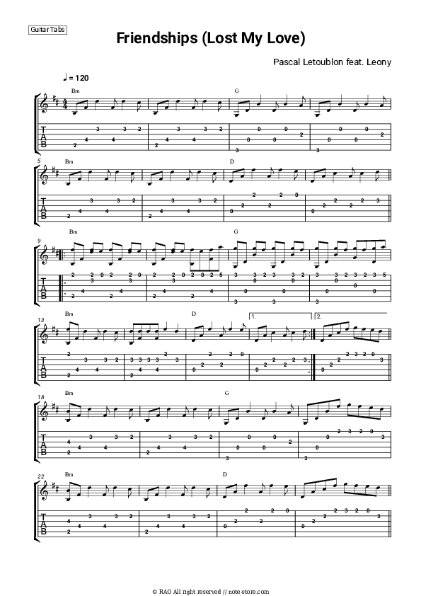 Friendships (Lost My Love) - Pascal Letoublon, Leony Tabs - Guitar.Tabs