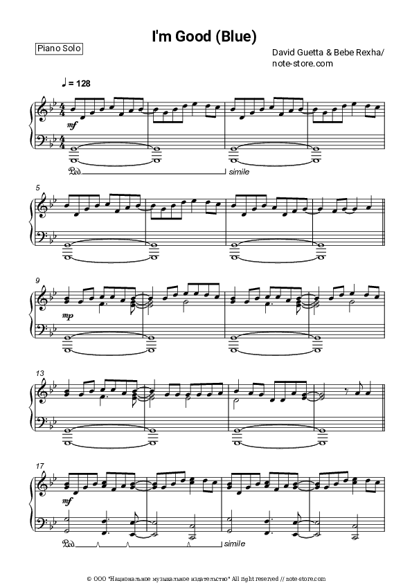 I'm Good (Blue) - David Guetta, Bebe Rexha Piano Sheet Music - Piano.Solo