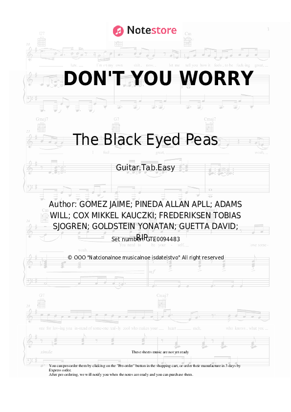 DON'T YOU WORRY - The Black Eyed Peas, Shakira, David Guetta Tabs Easy - Guitar.Tab.Easy