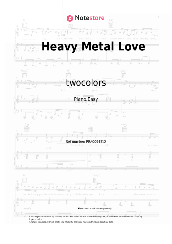 Heavy Metal Love - twocolors Piano Sheet Music Easy - Piano.Easy