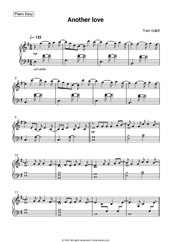 Another Love - Tom Odell Piano Sheet Music Easy - Piano.Easy