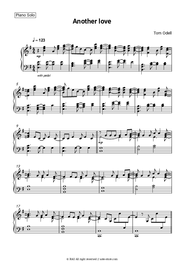 Another Love - Tom Odell Piano Sheet Music - Piano.Solo