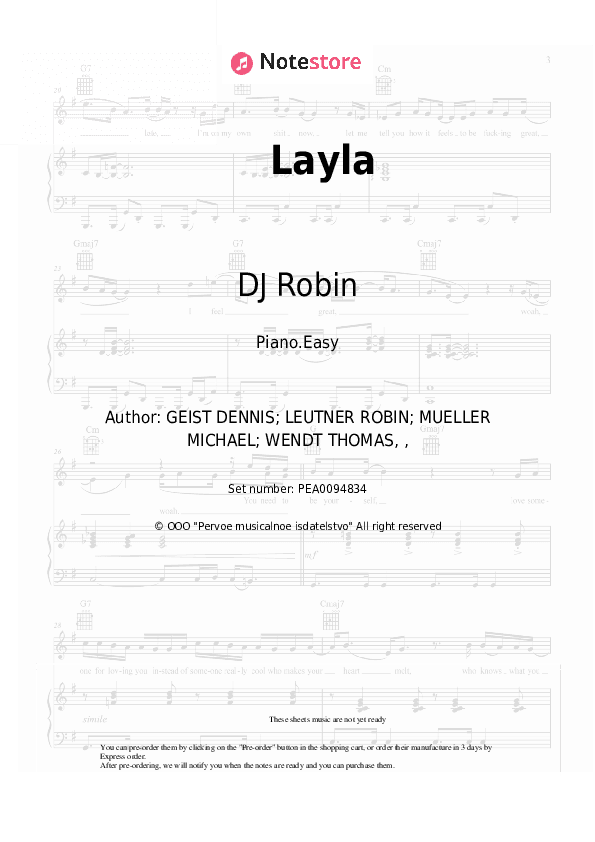 Layla - DJ Robin, Schürze Piano Sheet Music Easy - Piano.Easy