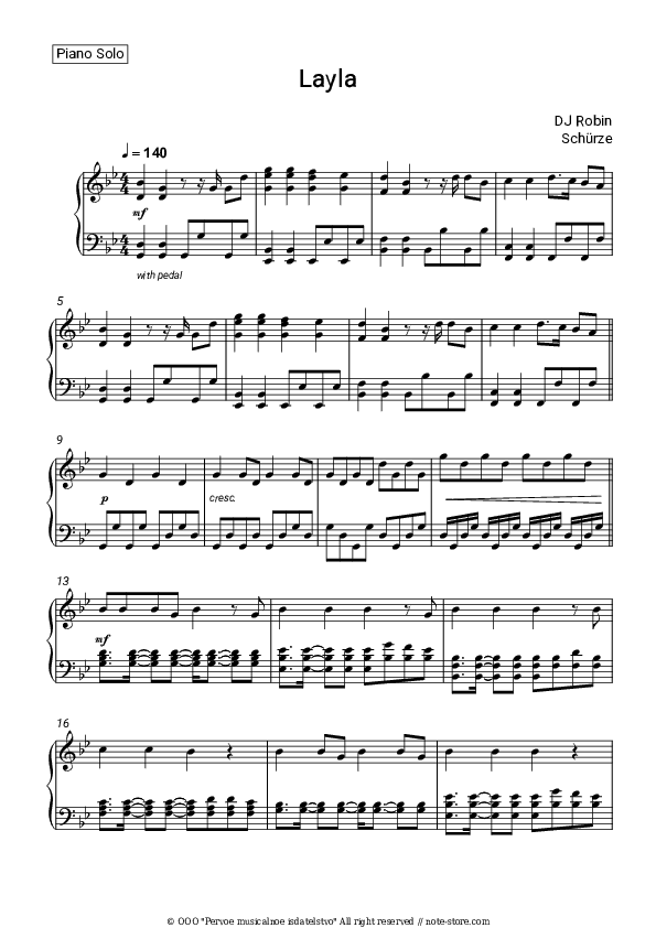 Layla - DJ Robin, Schürze Piano Sheet Music - Piano.Solo