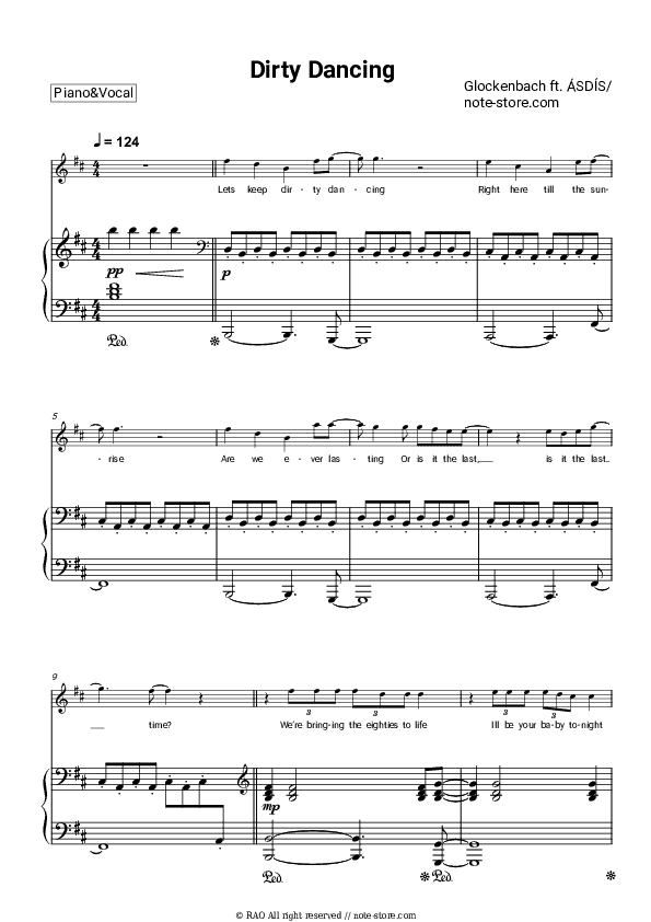 Dirty Dancing - Glockenbach, ASDÍS Piano Sheet Music with the Voice part - Piano&Vocal