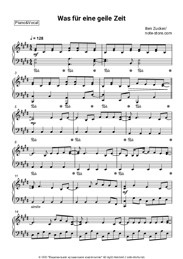 Was für eine geile Zeit - Ben Zucker Piano Sheet Music - Piano.Solo