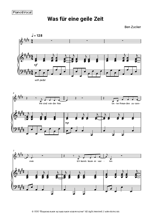 Was für eine geile Zeit - Ben Zucker Piano Sheet Music with the Voice part - Piano&Vocal