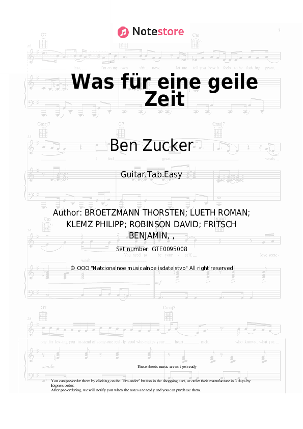 Was für eine geile Zeit - Ben Zucker Tabs Easy - Guitar.Tab.Easy