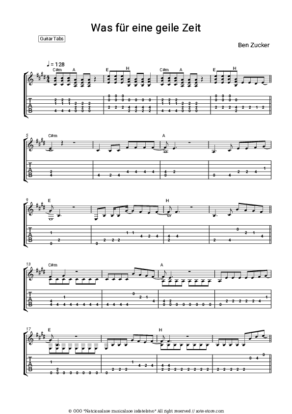 Was für eine geile Zeit - Ben Zucker Tabs - Guitar.Tabs