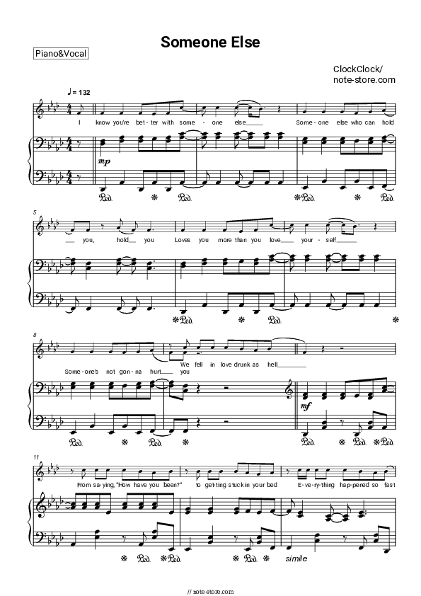 Someone Else - ClockClock Piano Sheet Music with the Voice part - Piano&Vocal