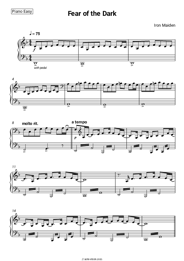 Fear of the Dark - Iron Maiden Piano Sheet Music Easy - Piano.Easy