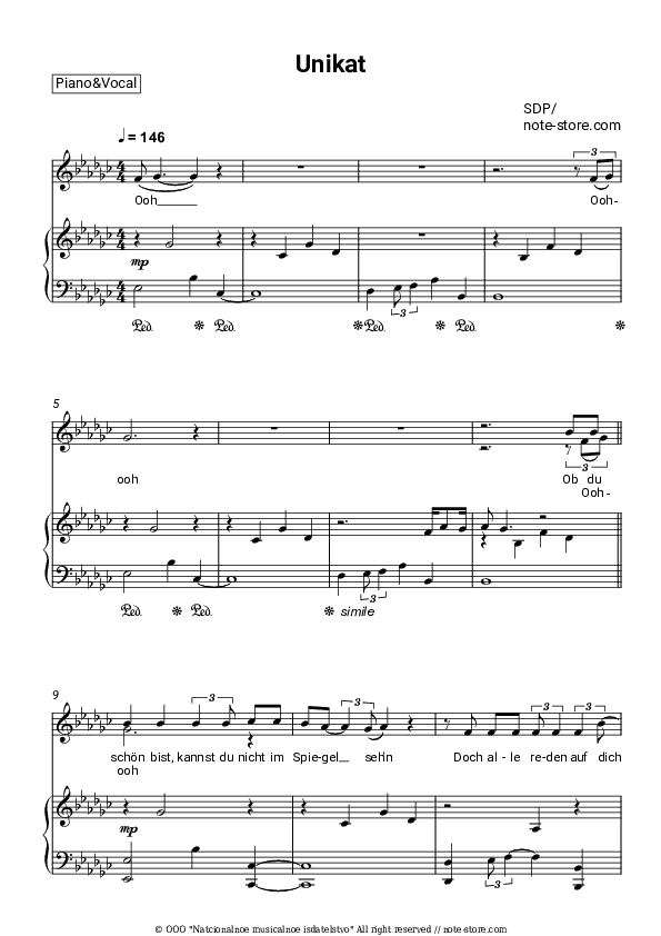 Unikat - SDP Piano Sheet Music with the Voice part - Piano&Vocal