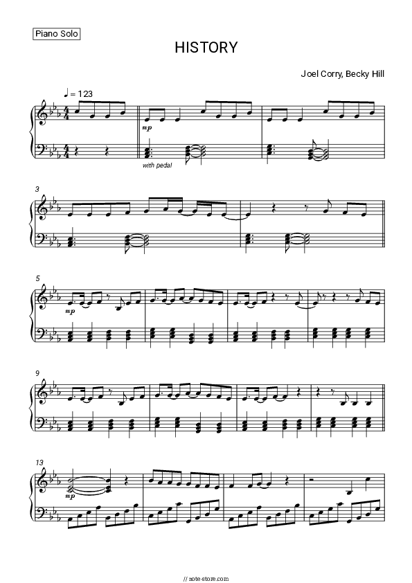 HISTORY - Joel Corry, Becky Hill Piano Sheet Music - Piano.Solo