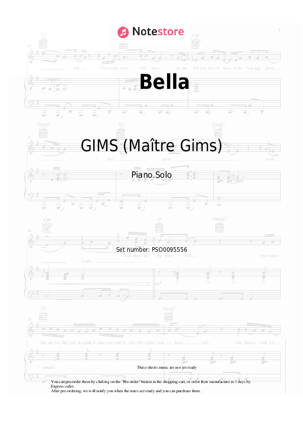 Bella - GIMS (Maître Gims) Piano Sheet Music - Piano.Solo