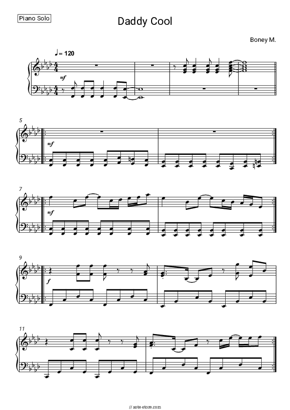 Daddy Cool - Boney M Piano Sheet Music - Piano.Solo