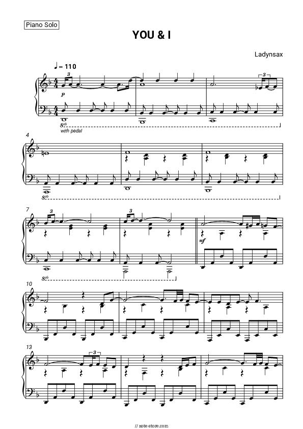 YOU & I - Ladynsax Piano Sheet Music - Piano.Solo