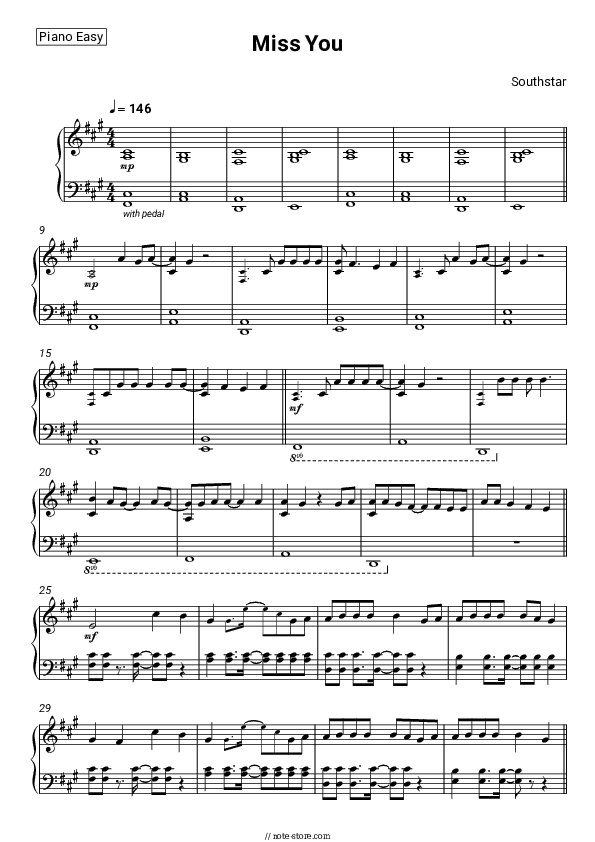 Miss You - Southstar Piano Sheet Music Easy - Piano.Easy