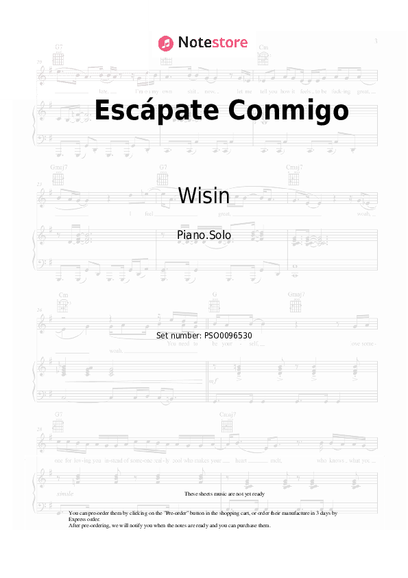 Escápate Conmigo - Wisin, Ozuna Piano Sheet Music - Piano.Solo