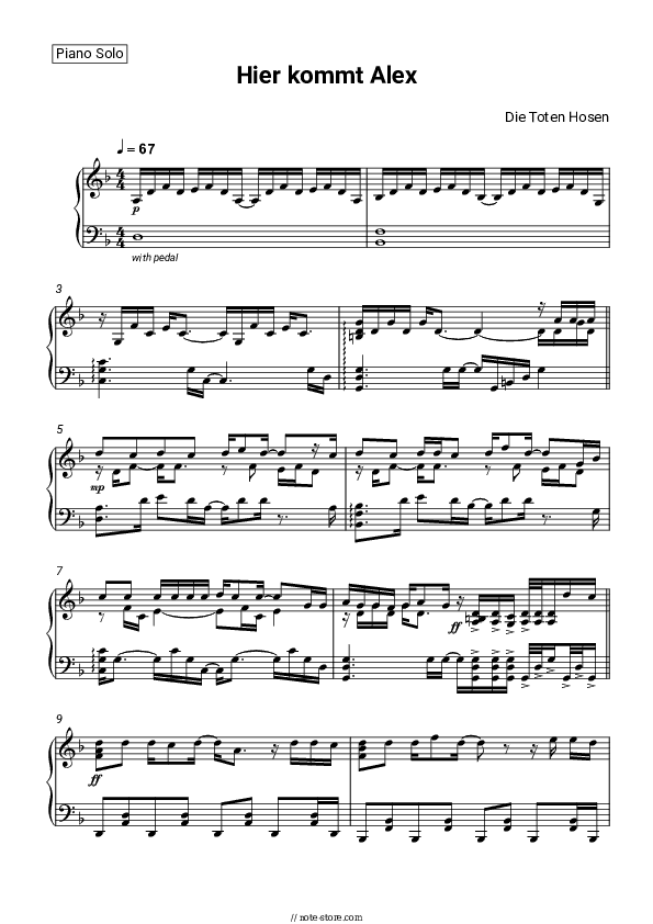 Hier kommt Alex - Die Toten Hosen Piano Sheet Music - Piano.Solo