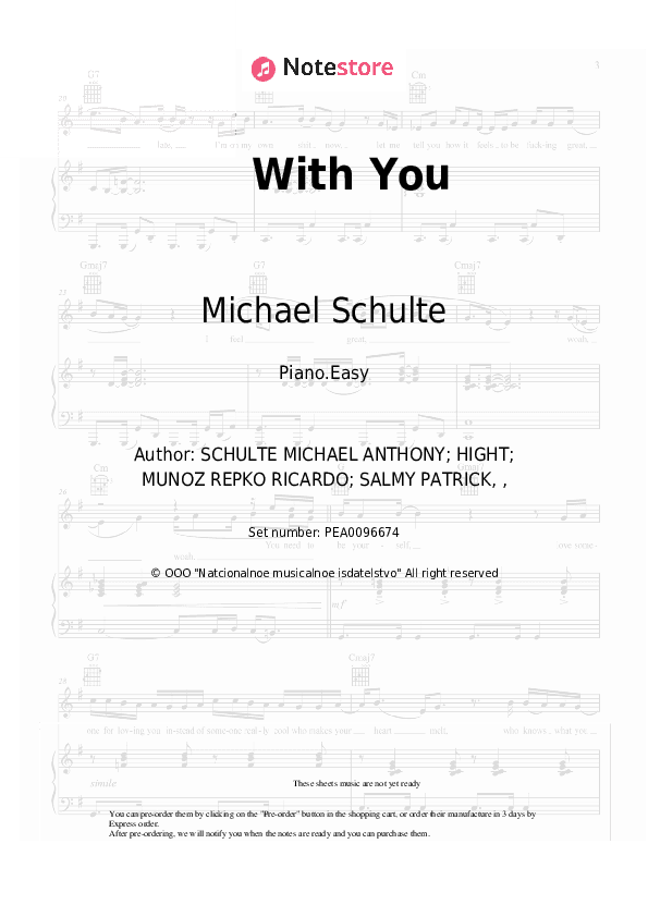 With You - Michael Schulte Piano Sheet Music Easy - Piano.Easy