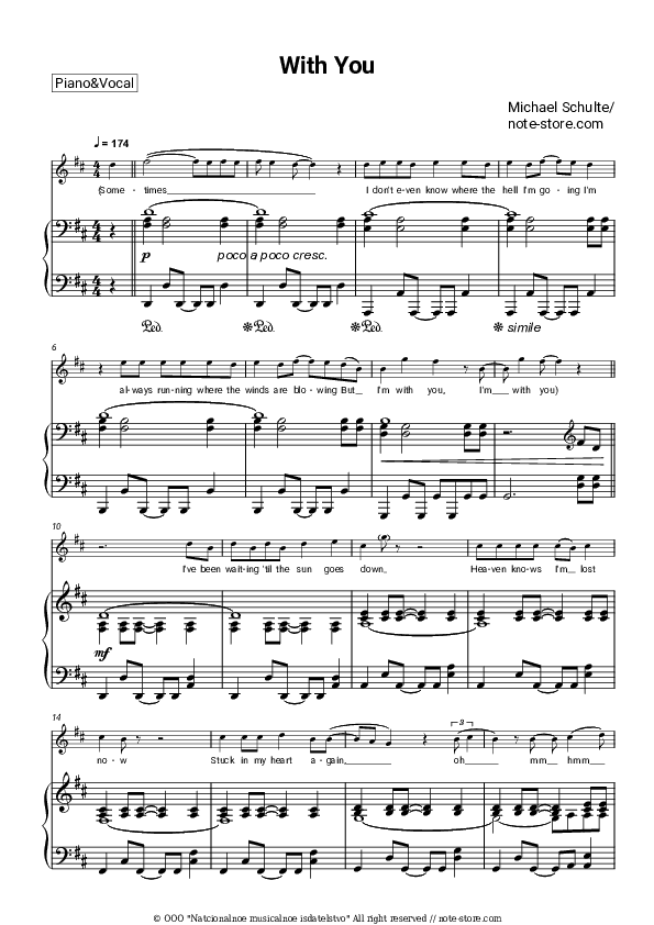 With You - Michael Schulte Piano Sheet Music with the Voice part - Piano&Vocal