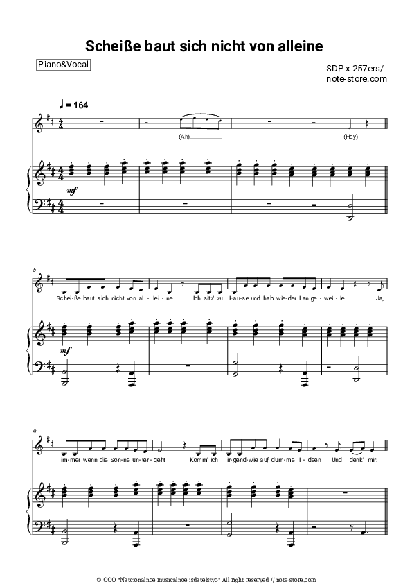 Scheiße baut sich nicht von alleine - SDP, 257ers Piano Sheet Music with the Voice part - Piano&Vocal