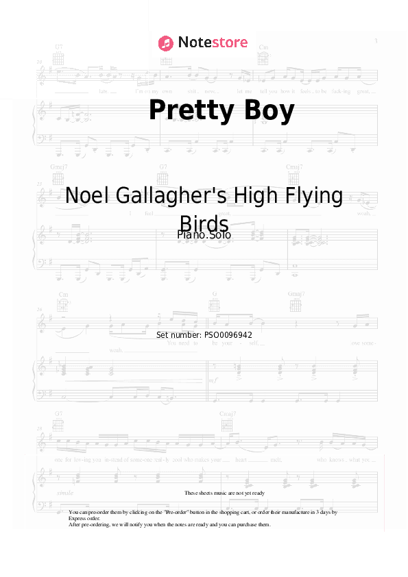 Pretty Boy - Noel Gallagher's High Flying Birds Piano Sheet Music - Piano.Solo