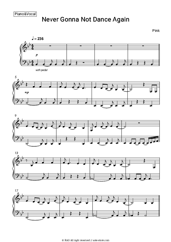 Never Gonna Not Dance Again - P!nk Piano Sheet Music - Piano.Solo