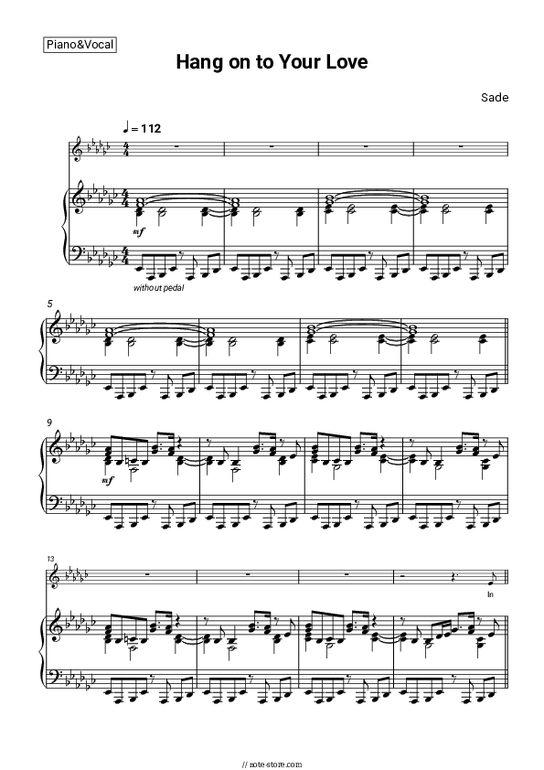 Hang on to Your Love - Sade Piano Sheet Music with the Voice part - Piano&Vocal