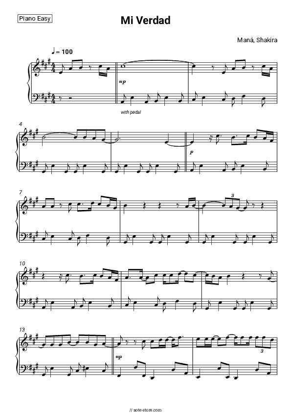 Mi Verdad - Maná, Shakira Piano Sheet Music Easy - Piano.Easy
