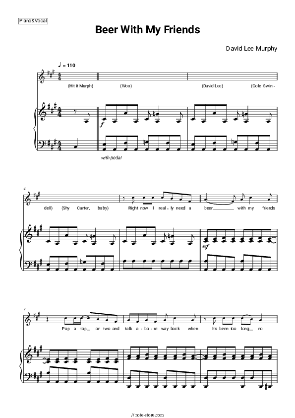 Beer With My Friends - Shy Carter, Cole Swindell, David Lee Murphy Piano Sheet Music with the Voice part - Piano&Vocal