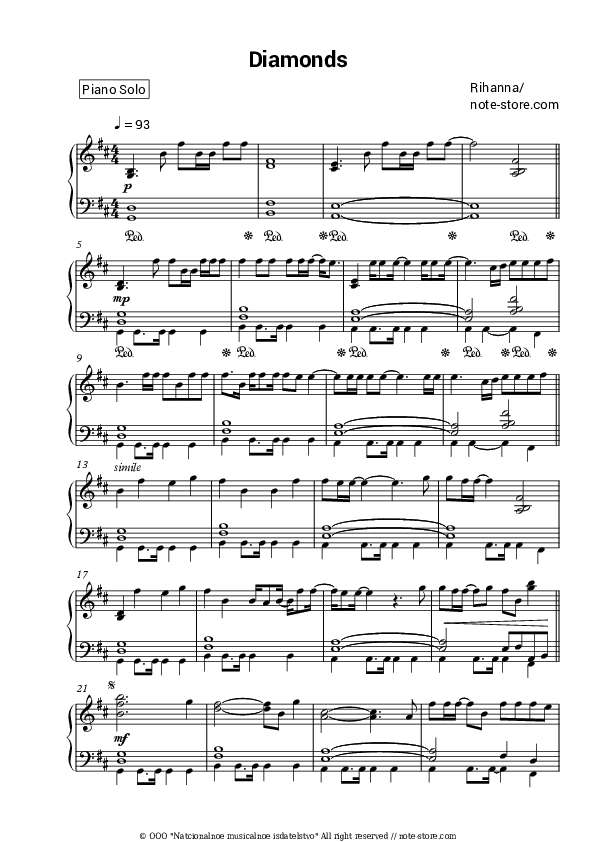 Diamonds - Rihanna Piano Sheet Music - Piano.Solo