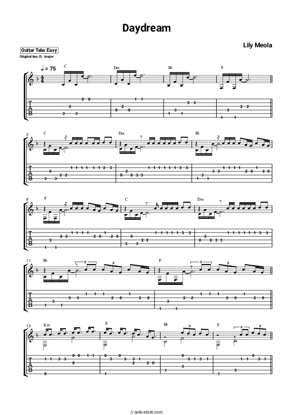 Daydream - Lily Meola Tabs Easy - Guitar.Tab.Easy