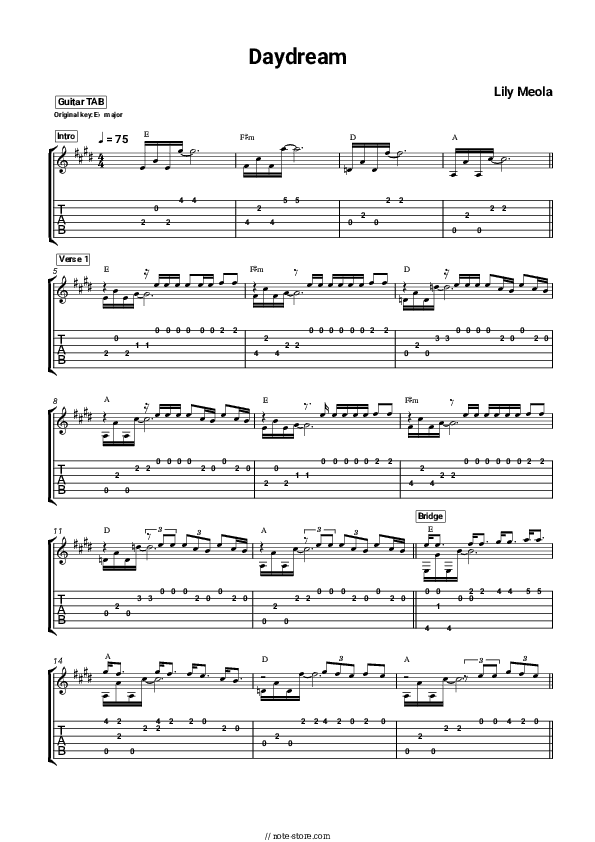 Daydream - Lily Meola Tabs - Guitar.Tabs