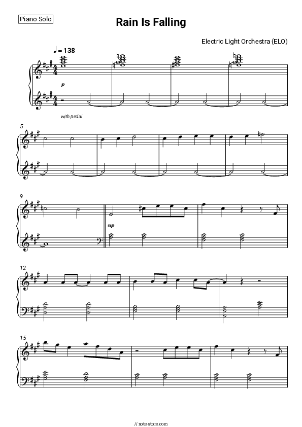 Rain Is Falling - Electric Light Orchestra Piano Sheet Music - Piano.Solo