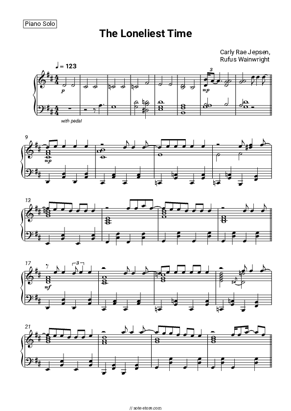 The Loneliest Time - Carly Rae Jepsen, Rufus Wainwright Piano Sheet Music - Piano.Solo