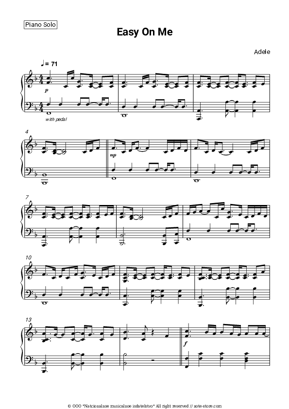 Easy On Me - Adele Piano Sheet Music - Piano.Solo