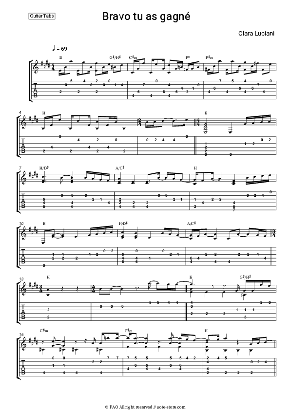 Bravo tu as gagné - Clara Luciani Tabs - Guitar.Tabs