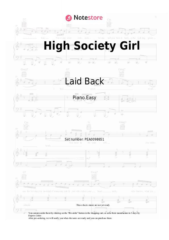 High Society Girl - Laid Back Piano Sheet Music Easy - Piano.Easy