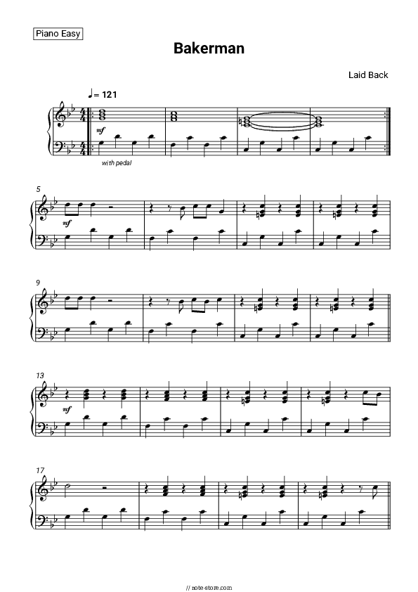 Bakerman - Laid Back Piano Sheet Music Easy - Piano.Easy