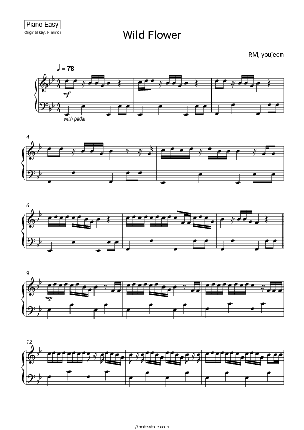 Wild Flower - RM (Rap Monster) Piano Sheet Music Easy - Piano.Easy