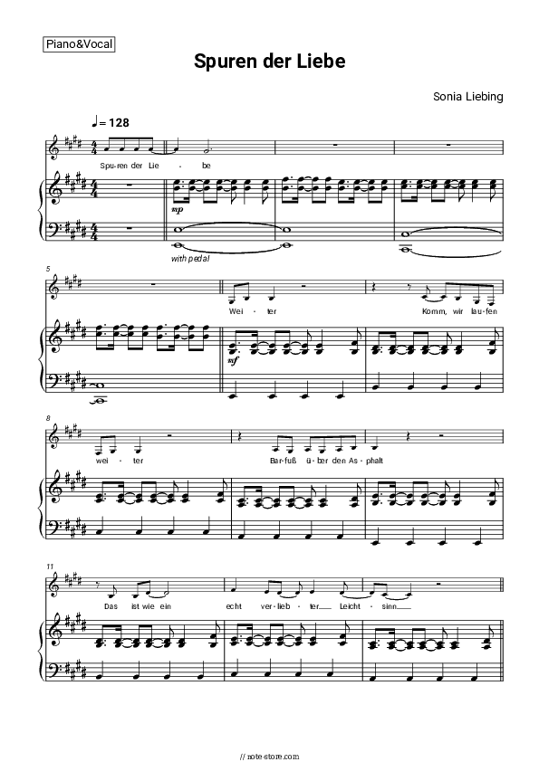 Spuren der Liebe - Sonia Liebing Piano Sheet Music with the Voice part - Piano&Vocal