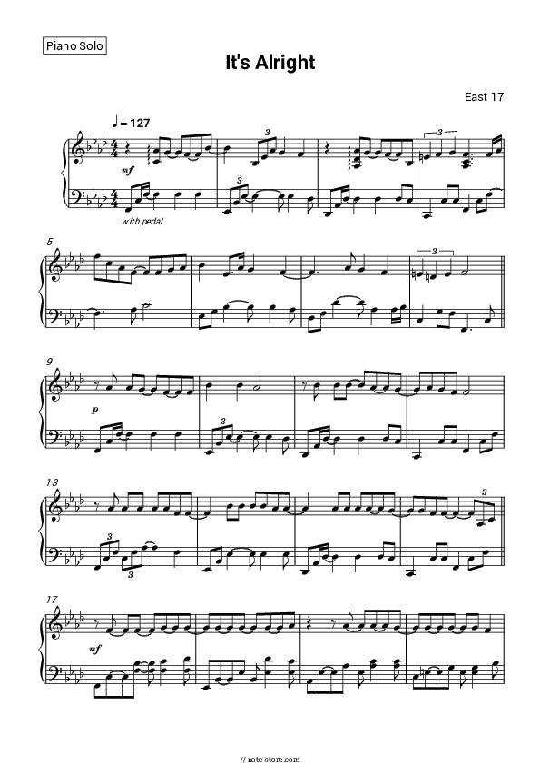 It´s Alright - East 17 Piano Sheet Music - Piano.Solo