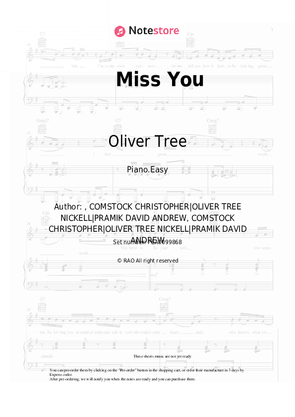 Miss You - Oliver Tree, Robin Schulz Piano Sheet Music Easy - Piano.Easy