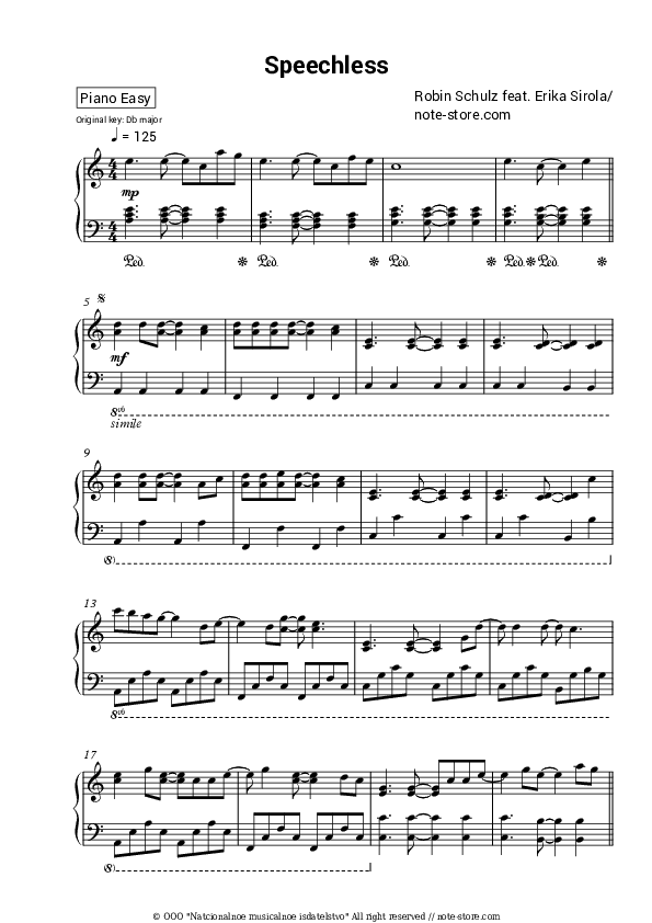 Speechless - Robin Schulz, Erika Sirola Piano Sheet Music Easy - Piano.Easy