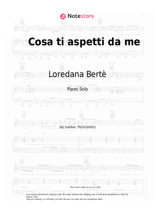Cosa ti aspetti da me - Loredana Bertè Piano Sheet Music - Piano.Solo
